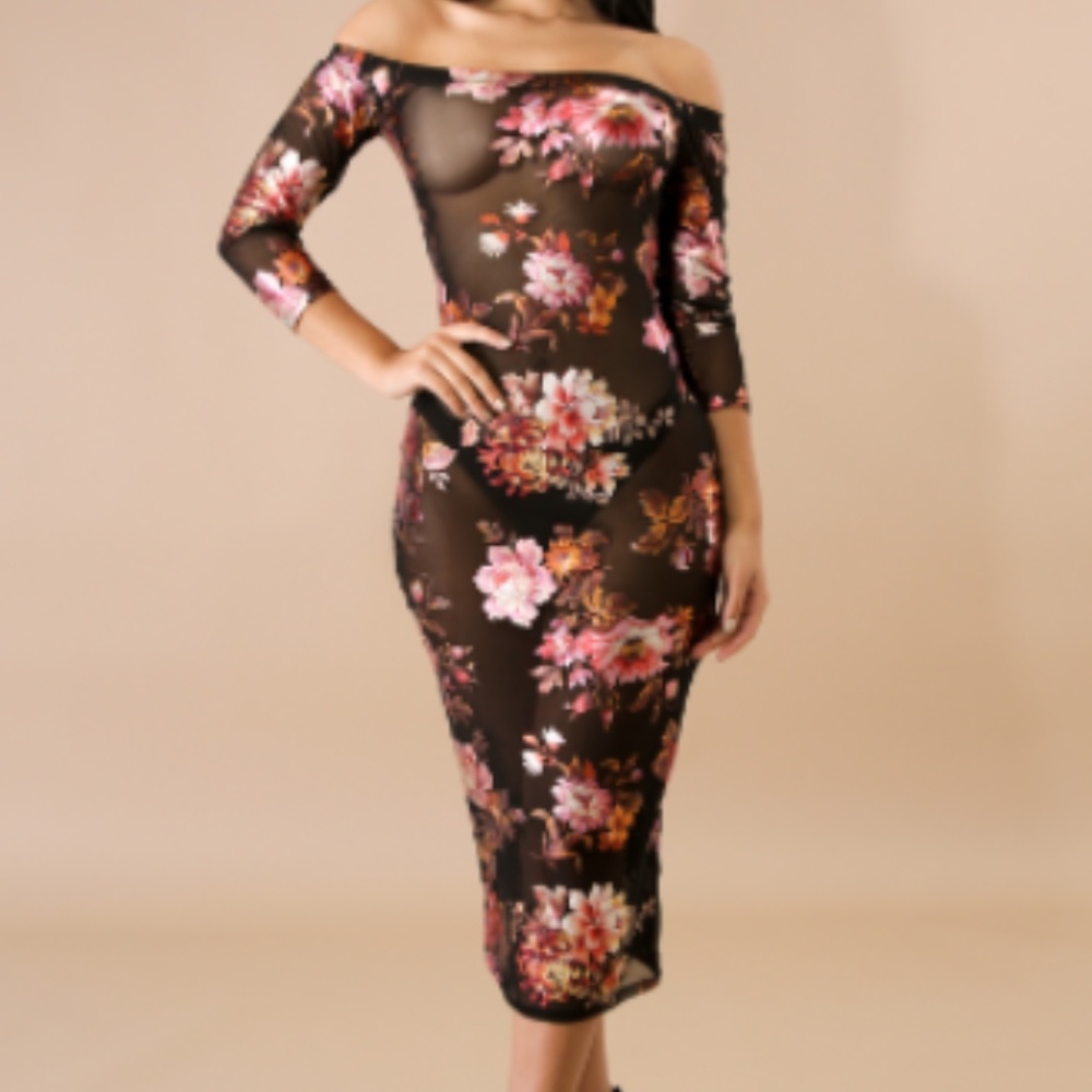 Sheer Metallic Print Party Dress